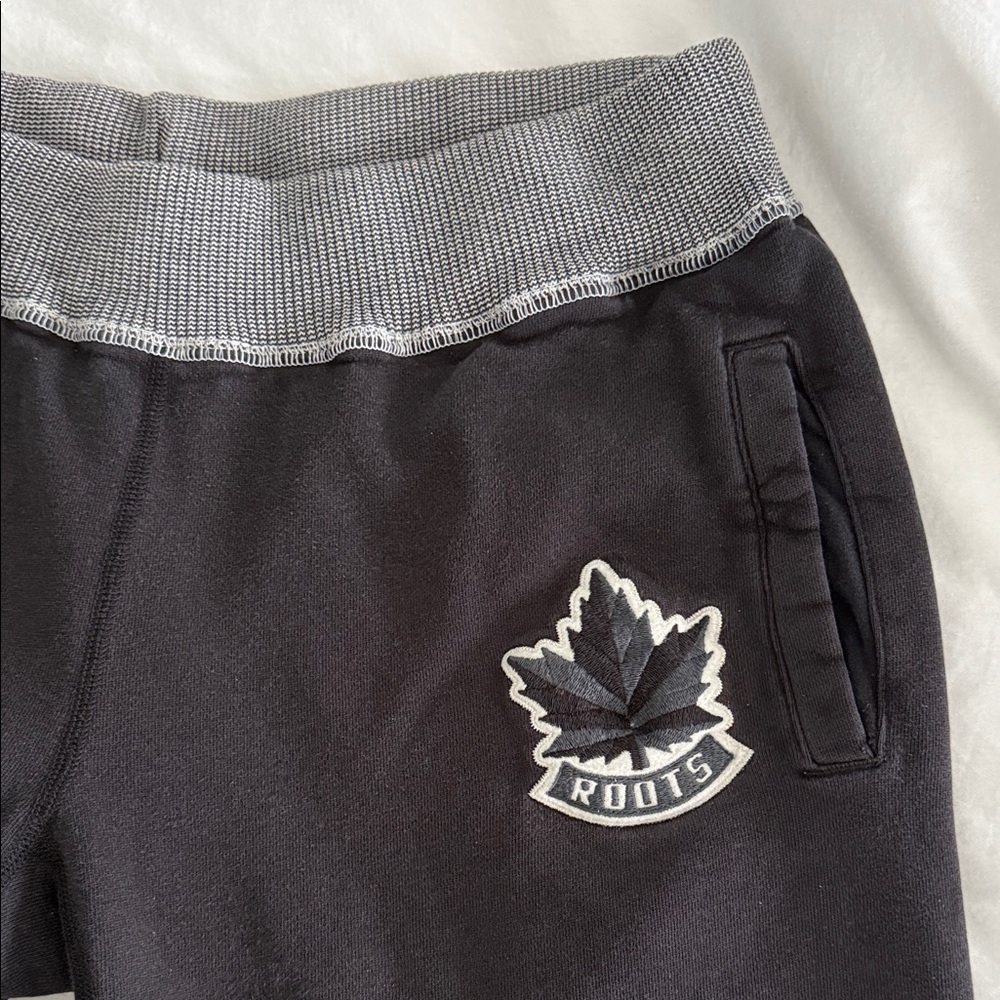 Roots Classic Joggers with thick patch on hip. Unisex comfy Canadian made.